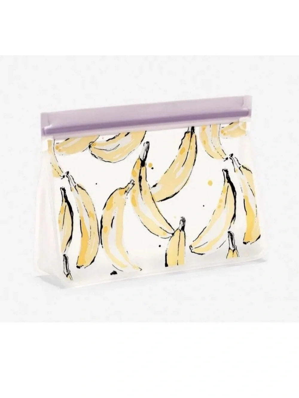 Thirty-one Clear Banana Print Cosmetic Pouch with Lavender Top
